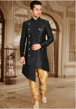 Black With Gold Color Designer New Indo Western Sherwani